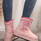 Pink Embroidered Thick Soled Plush Lined Boots