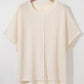 Beige Waffle Exposed Seam Detail Plus Size Short Sleeve Top