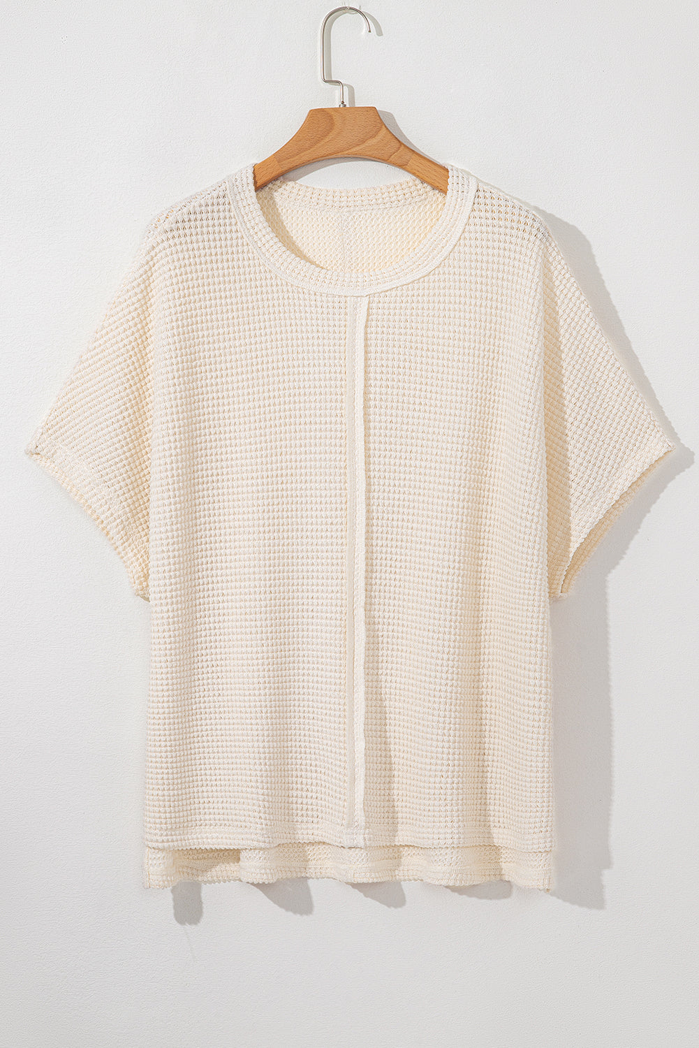 Beige Waffle Exposed Seam Detail Plus Size Short Sleeve Top