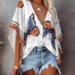 Butterfly Geometric Print Button Front Batwing Sleeve Top