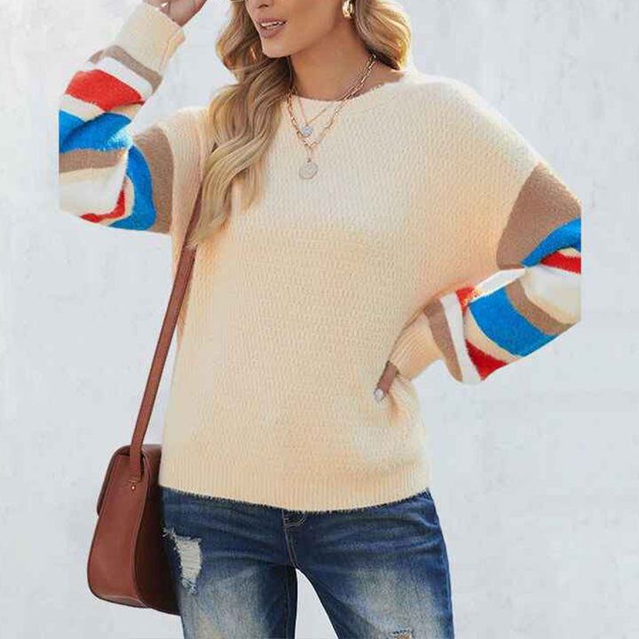 Apricot-Oversized-Sweater-for-Women-Lightweight-Color-Block-Pullover-Sweaters-Long-Sleeve-Solid-Color-Casual-Tops-K152-Front