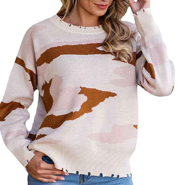 Apricot-Womens-Long-Sleeve-Round-Neck-Printed-Tunic-Sweater-K305