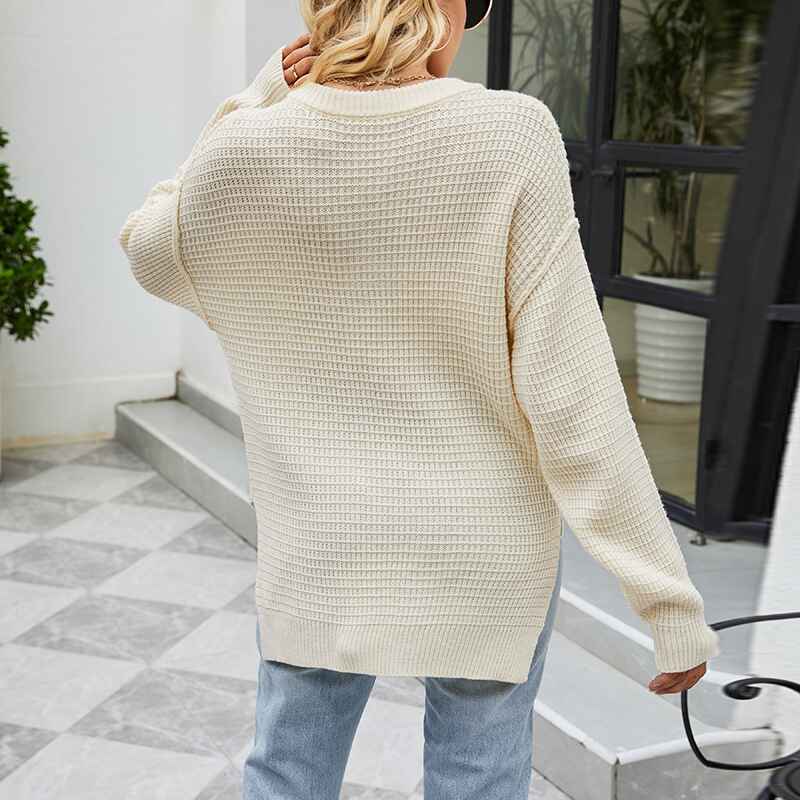 Apricot-Womens-Waffle-Knit-V-Neck-Sweater-Casual-Long-Sleeve-Side-Slit-Button-Henley-Pullover-Jumper-Top-K415-Back