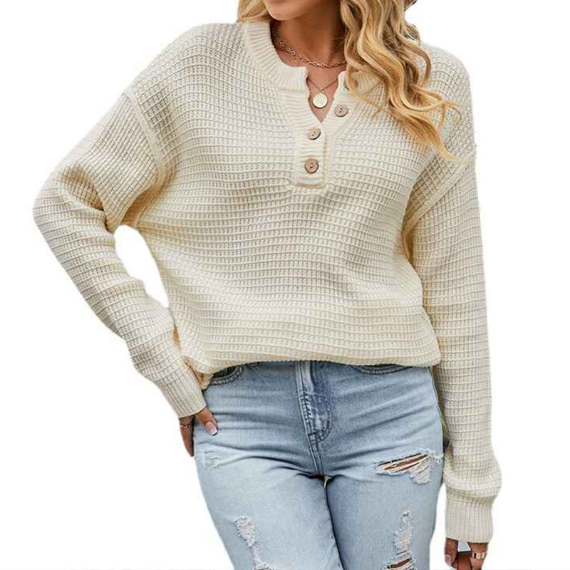 Apricot-Womens-Waffle-Knit-V-Neck-Sweater-Casual-Long-Sleeve-Side-Slit-Button-Henley-Pullover-Jumper-Top-K415
