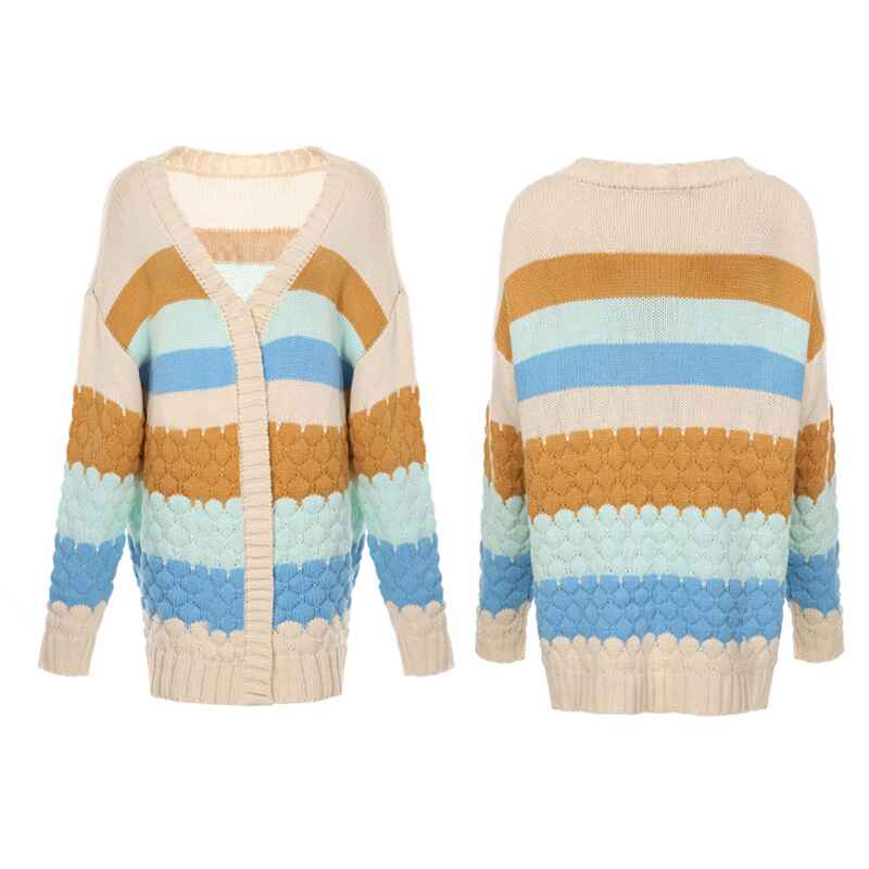 Beige-Womens-Open-Front-Cardigan-Striped-Color-Block-Long-Sleeve-Lightweight-Sweater-Outwear-K598-Detail