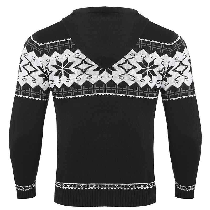Black-Mens-Casual-Hooded-Knitted-Slim-Fit-Long-Sleeves-Drawstrings-Pullovers-Geometric-pattern-Sweaters-G092-Back