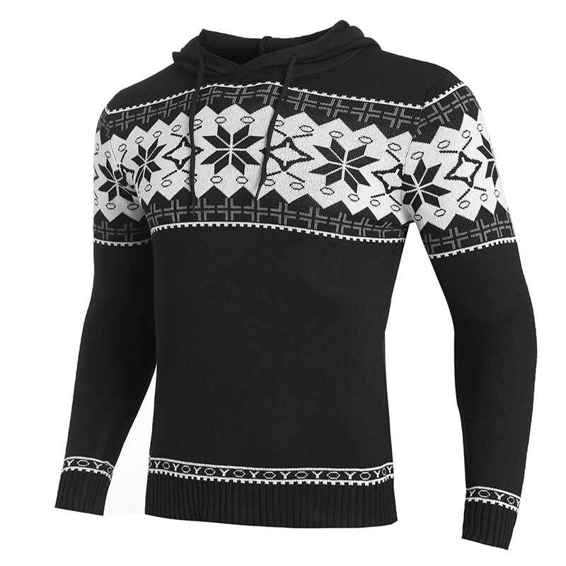 Black-Mens-Casual-Hooded-Knitted-Slim-Fit-Long-Sleeves-Drawstrings-Pullovers-Geometric-pattern-Sweaters-G092-Side