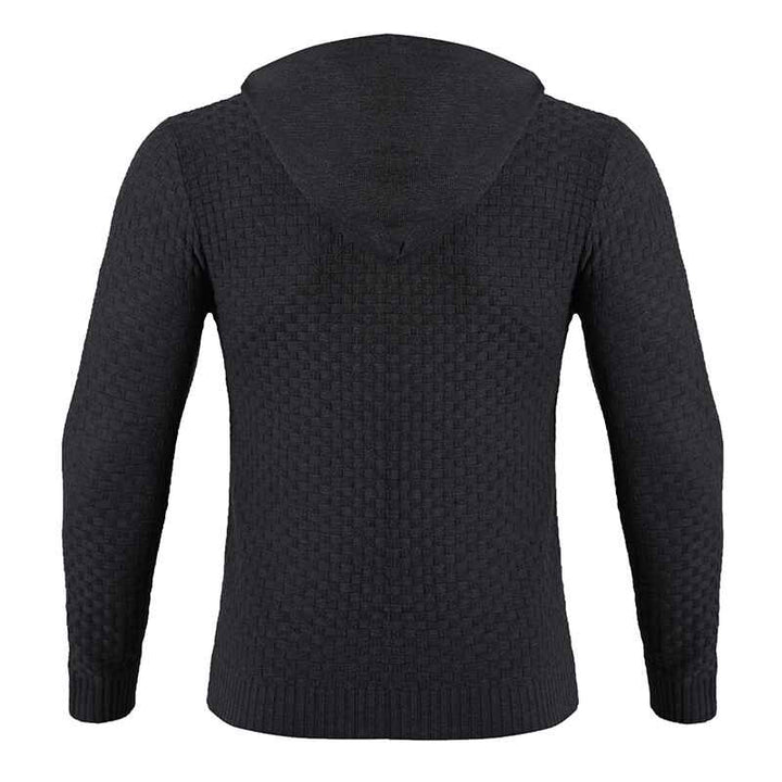 Black-Mens-Casual-Slightly-Stretch-Cotton-Blend-Drawstring-Pullover-Kangaroo-Pocket-Hooded-Knitted-Sweater-G095-Back