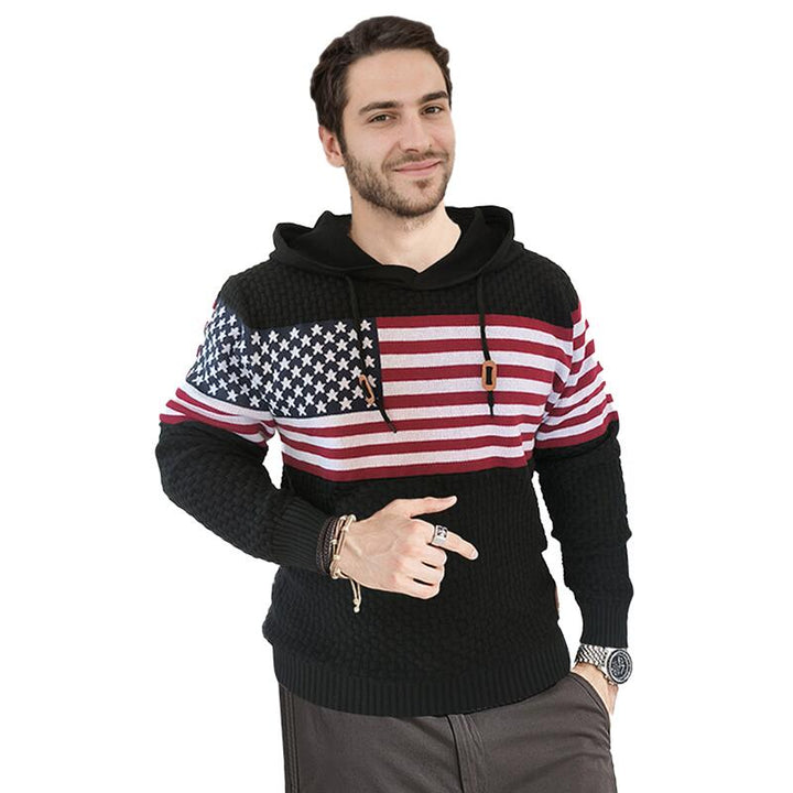 Black-Mens-Hooded-Sweatshirt-Casual-Long-Sleeve-Drawstring-Waffle-Knit-Pullover-Hoodies-G710-Model-Front-2