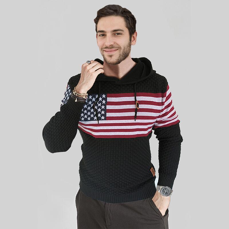Black-Mens-Hooded-Sweatshirt-Casual-Long-Sleeve-Drawstring-Waffle-Knit-Pullover-Hoodies-G710-Model-Front