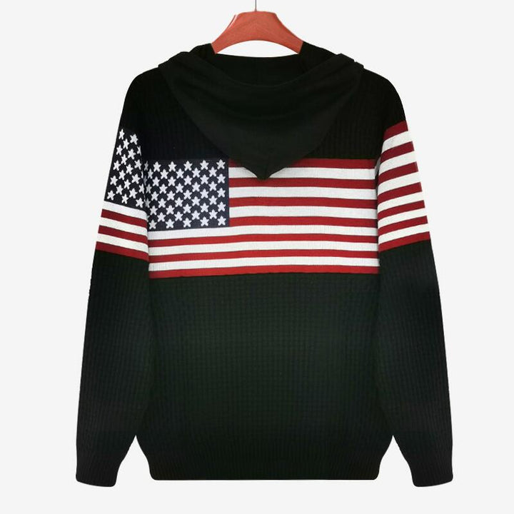 Black-Mens-Hooded-Sweatshirt-Casual-Long-Sleeve-Drawstring-Waffle-Knit-Pullover-Hoodies-G710-Product-Back
