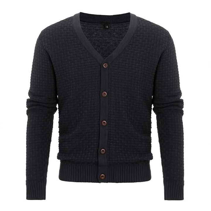 Black-Mens-New-Knitted-Sweater-Cardigan-Fashion-Casual-V-neck-Button-Sweater-G105-Front