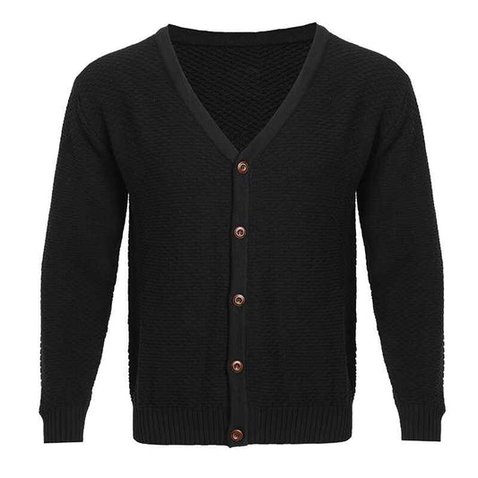 Black-Mens-V-neck-Button-Up-Cardigan-Casual-Texture-Pattern-Slightly-Stretch-Sweater-For-Spring-Fall-G104-Front