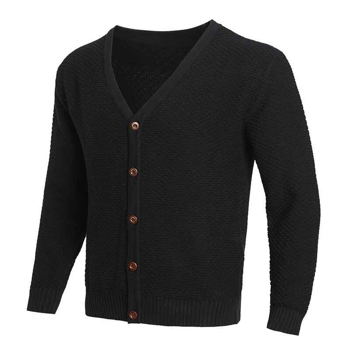 Black-Mens-V-neck-Button-Up-Cardigan-Casual-Texture-Pattern-Slightly-Stretch-Sweater-For-Spring-Fall-G104-Side