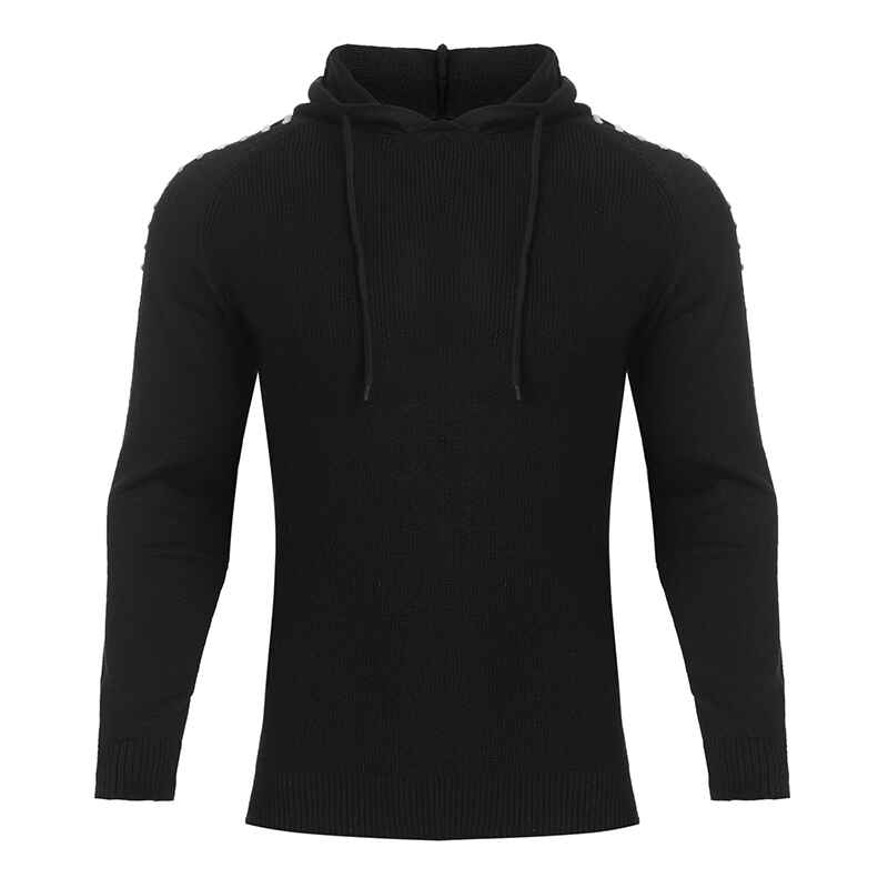       Black-Mens-Versatile-fashion-movement-Youth-Knit-Slim-Fit-Hoodie-Casual-Drawstrings-Shirt-Sweater-G097-Front