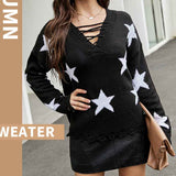 Black-Star-Patterned-Pullover-Sweater-for-Women-Comfortable-Long-Sleeve-Tops-and-Lightweight-K608-Front