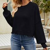 Black-Women-Crewneck-Batwing-Sleeve-Oversized-Side-Slit-Ribbed-Knit-Pullover-Sweater-Top-K576