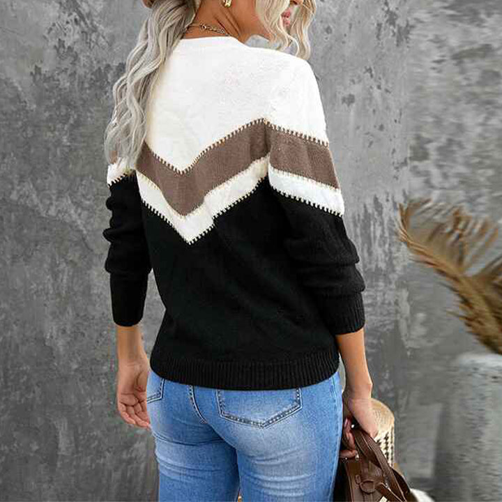 Black-Women-Long-Sleeve-Crew-Neck-Pullovers-Stitching-Color-Loose-Knitted-Sweaters-K173-Back