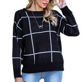 Black-Womens-Casual-Checkerboard-Plaid-Cropped-Sweater-Crew-Neck-Long-Sleeve-Color-Block-Knit-Pullover-K355
