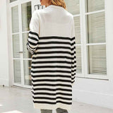     Black-Womens-Color-Block-Striped-Draped-Cardigan-Long-Sleeve-Casual-Knit-Sweaters-Coat-Soft-Outwear-K597-Back