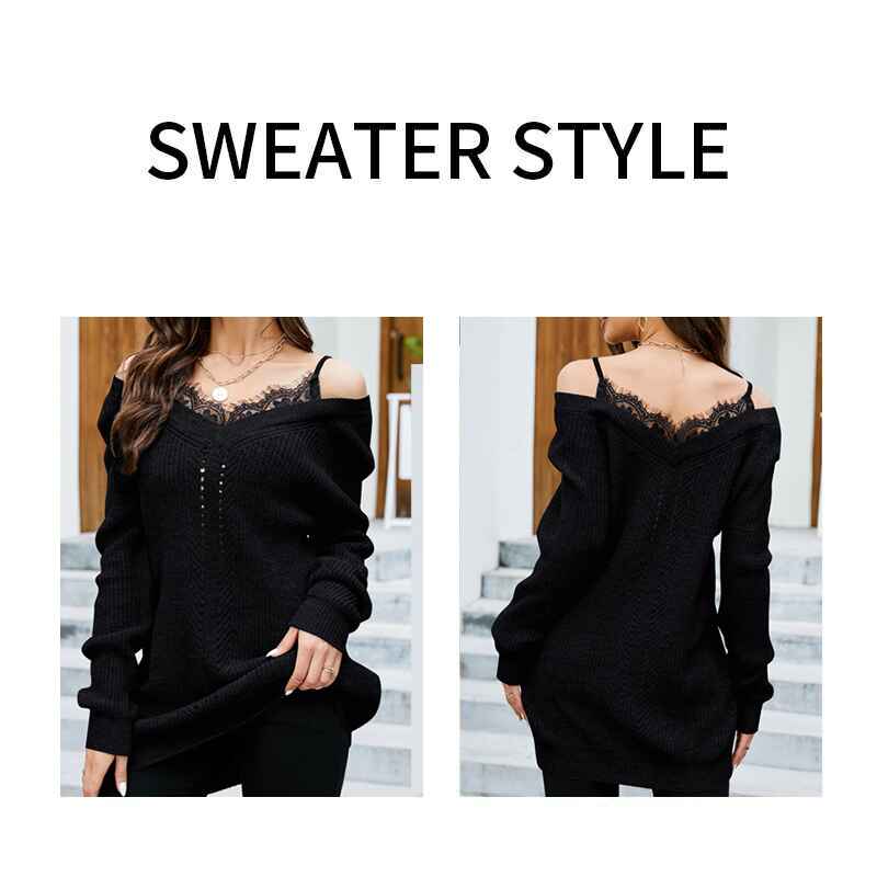 Black-Womens-Lace-Pullover-Sweaters-Casual-V-Neck-Cold-Shoulder-Tops-Cute-Long-Sleeve-Off-Shoulder-Sweater-Tops-K605-Detail