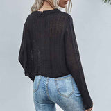 Black-Womens-Long-Sleeve-Oversized-Pullover-Sweaters-See-Through-Crochet-Crop-Tops-K353-Back