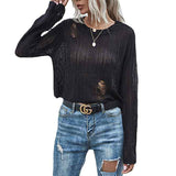 Black-Womens-Long-Sleeve-Oversized-Pullover-Sweaters-See-Through-Crochet-Crop-Tops-K353