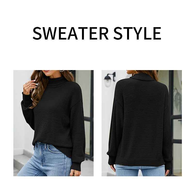     Black-Womens-Long-Sleeve-Turtleneck-Sweater-Slim-Fitted-Knitted-Pullover-Sweater-Tops-K604-Detail