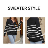 Black-Womens-Long-Sleeve-V-Neck-Ribbed-Button-Knit-SweaterStripe-Tops-K610-Detail