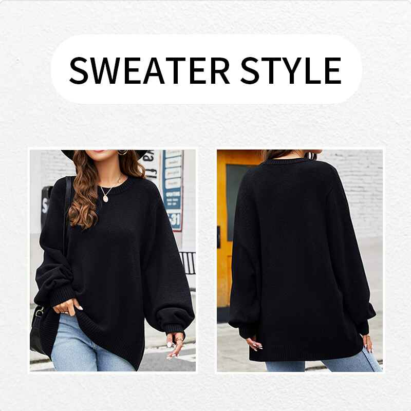 Black-Womens-Oversized-Sweater-Casual-Fall-Round-Neck-Long-Sleeve-Loose-Rib-Knit-Pullover-K580-Front-And-Back