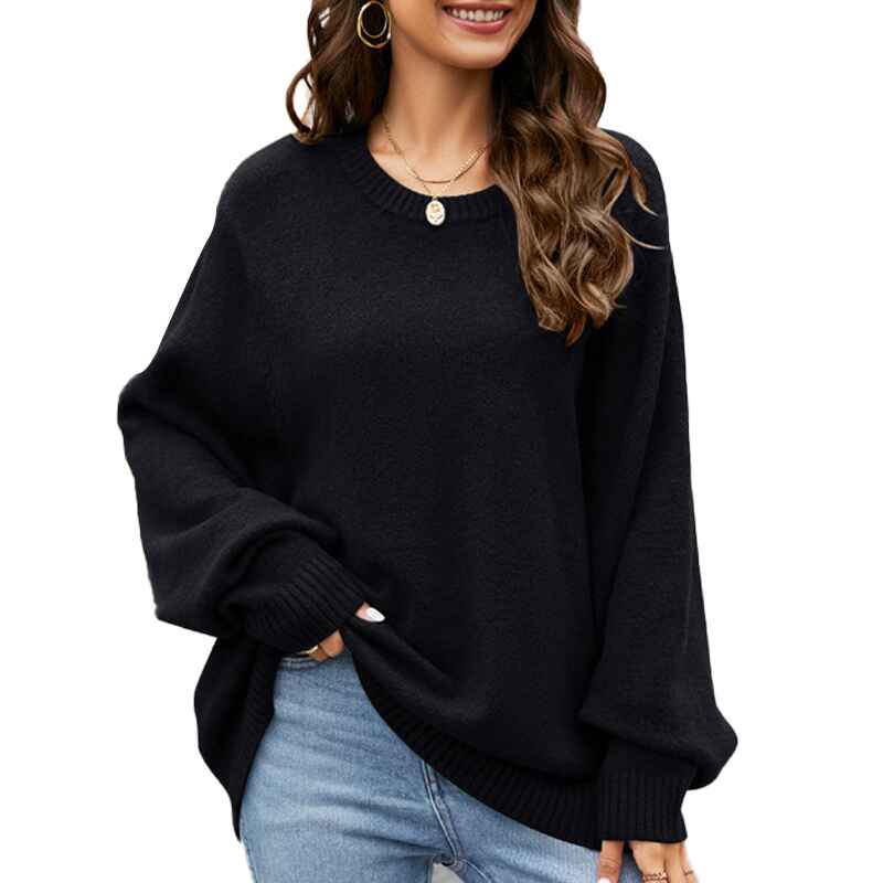    Black-Womens-Oversized-Sweater-Casual-Fall-Round-Neck-Long-Sleeve-Loose-Rib-Knit-Pullover-K580