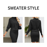 Black-Womens-Ribbed-Long-Sleeve-Sweater-Dress-High-Neck-Slim-Fit-Knitted-Midi-Dress-K589-Detail