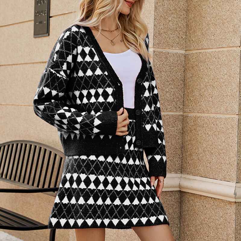 Black-Womens-Sexy-Low-Neck-Bodycon-Dress-and-Sweater-Cardigan-Ribbed-Knit-2-Piece-Sweater-Set-Outfits-K594-Side