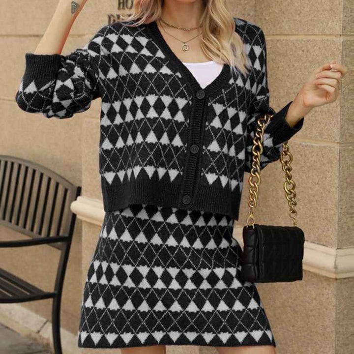 Black-Womens-Sexy-Low-Neck-Bodycon-Dress-and-Sweater-Cardigan-Ribbed-Knit-2-Piece-Sweater-Set-Outfits-K594