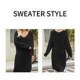 Black-Womens-V-Neck-Elasticity-Slim-Dress-Chunky-Cable-Knit-Pullover-Sweaters-Jumper-K586-Detail