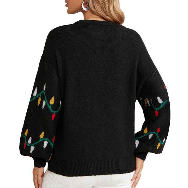 Black-Womens-round-neck-Christmas-lights-sweet-pullover-loose-knitted-sweater-k631-Back
