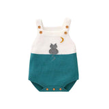     Blue-Green-Newborn-Baby-Boy-Color-Block-Knit-Sleeveless-Cute-Kitten-Pattern-Bodysuit-Jumpsuit-Set-Sleeveless-A015-Front