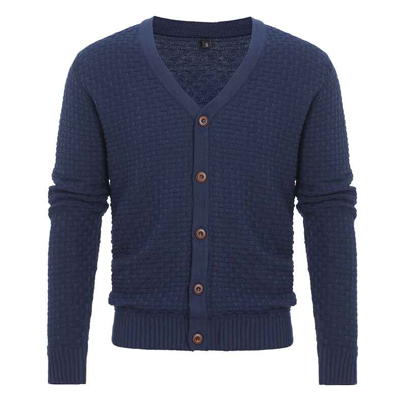 Blue-Mens-New-Knitted-Sweater-Cardigan-Fashion-Casual-V-neck-Button-Sweater-G105-Front
