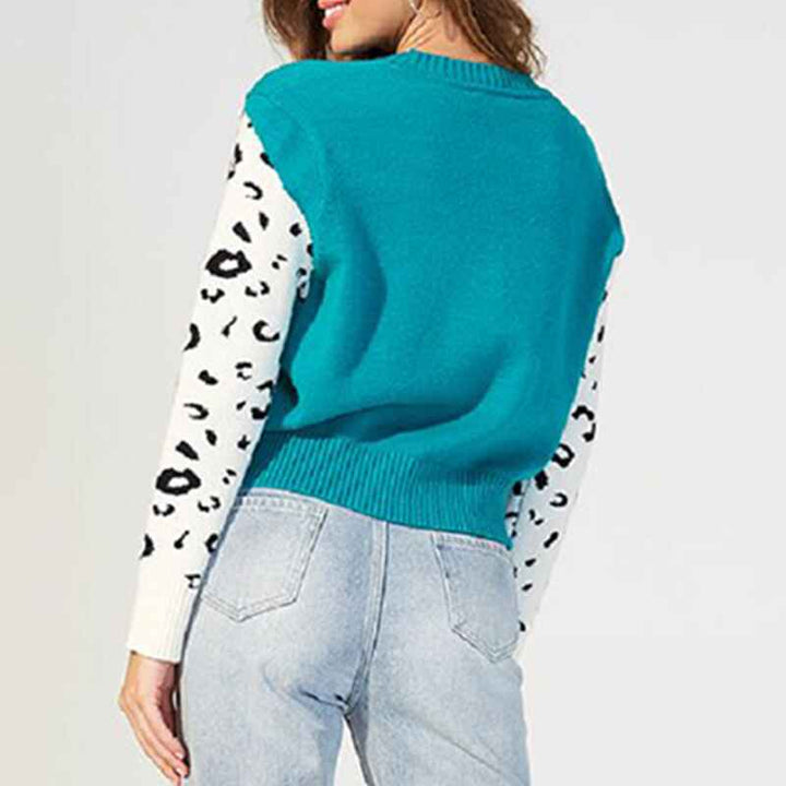 Blue-New-womens-leopard-print-round-neck-pullover-sweater-launched-k612-Back