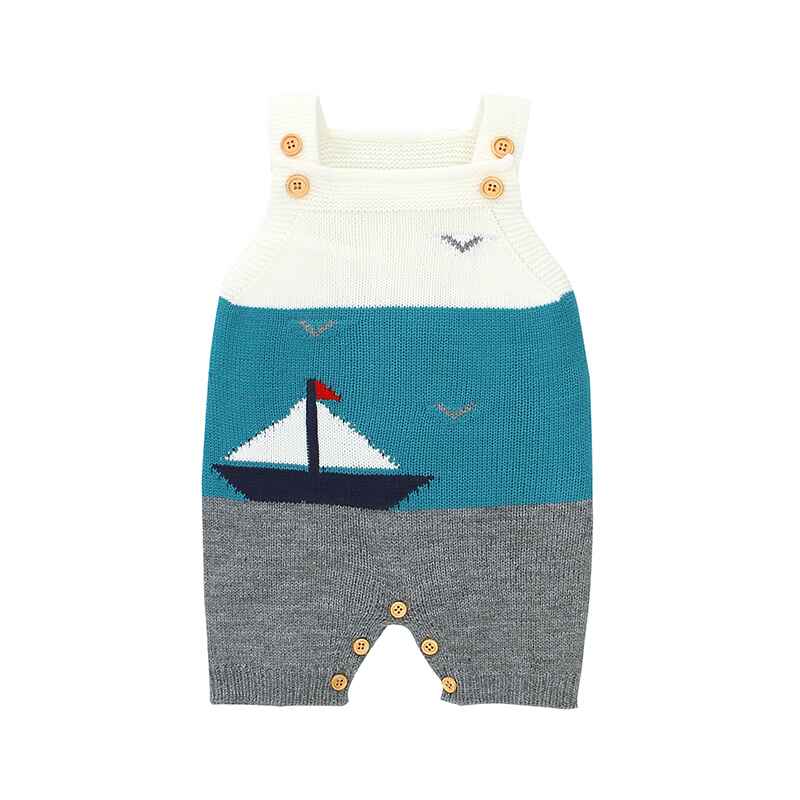    Blue-Newborn-Baby-Boy-Color-Block-Knit-Sleeveless-Sailing-Pattern-Bodysuit-Jumpsuit-Set-Sleeveless-A018-Front