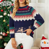 Blue-Womens-Christmas-Reindeer-Xmas-Snowflake-Patterns-Knitted-Sweater-Long-Sleeve-Elk-Floral-Printed-Pullover-K480
