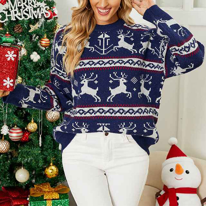 Blue-Womens-Ugly-Christmas-Sweater-Christmas-Tree-Reindeer-Pullover-Jumper-K462