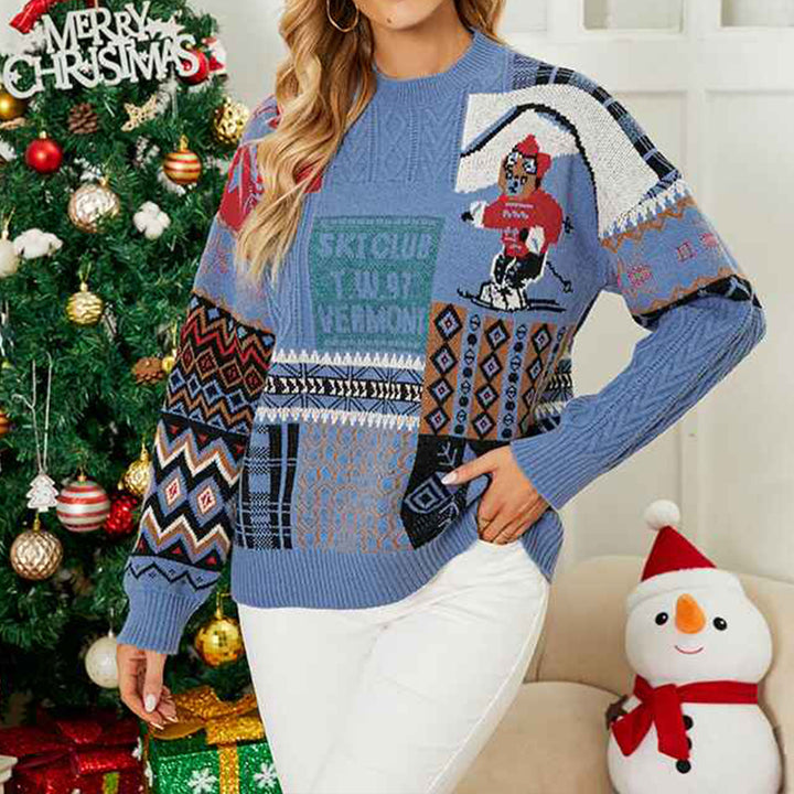 Blue-Womens-Ugly-Christmas-Sweater-Novelty-Print-Crew-Neck-Sweater-K485