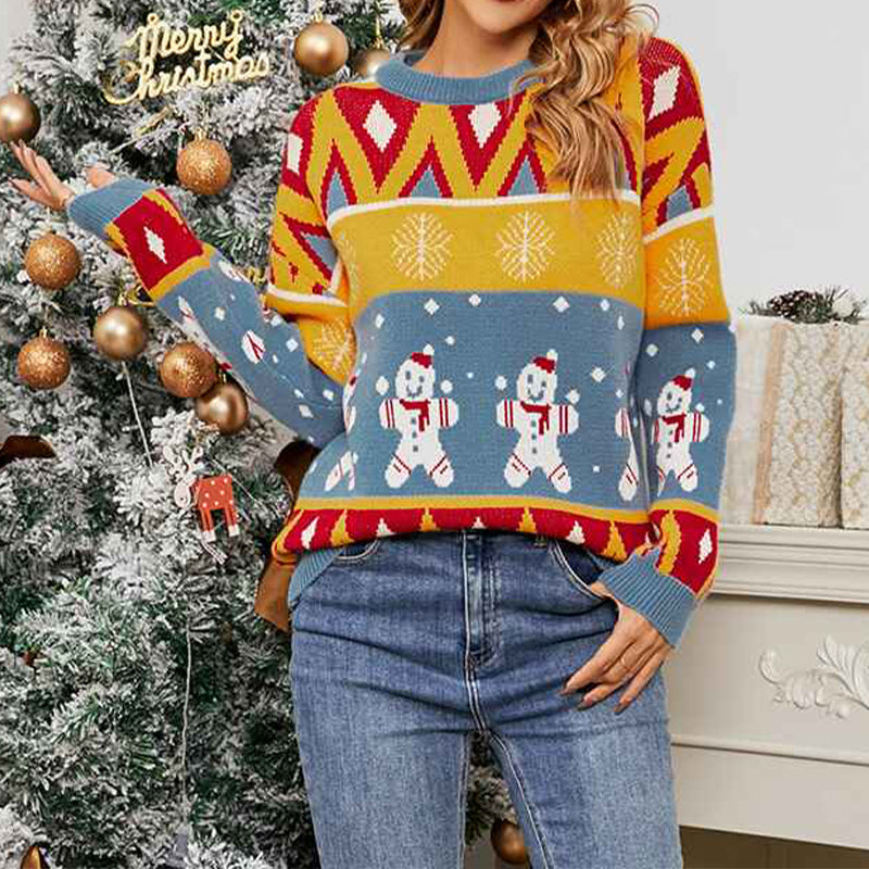 Blue-Womens-Ugly-Christmas-Sweater-Santa-Funny-Xmas-Holiday-Party-Knitted-Pullover-K467-Front