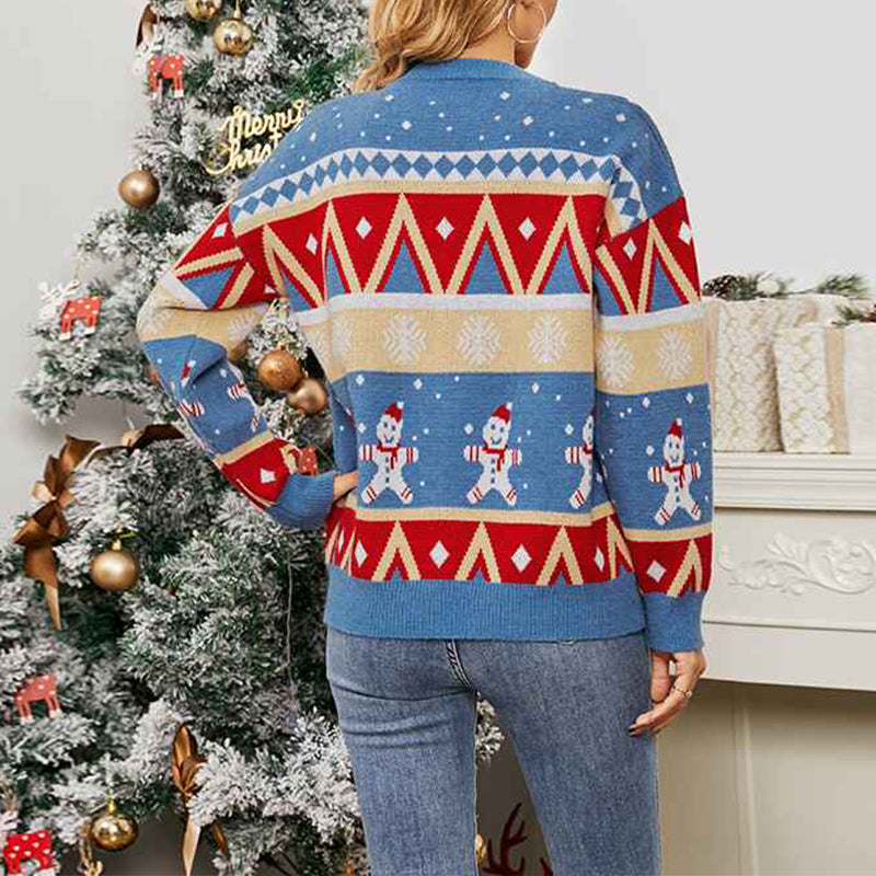 Blue-Womens-Ugly-Christmas-Sweater-Snowflakes-Long-Sleeve-Knit-Pullover-Crewneck-Sweatshirts-Tops-K483-Back