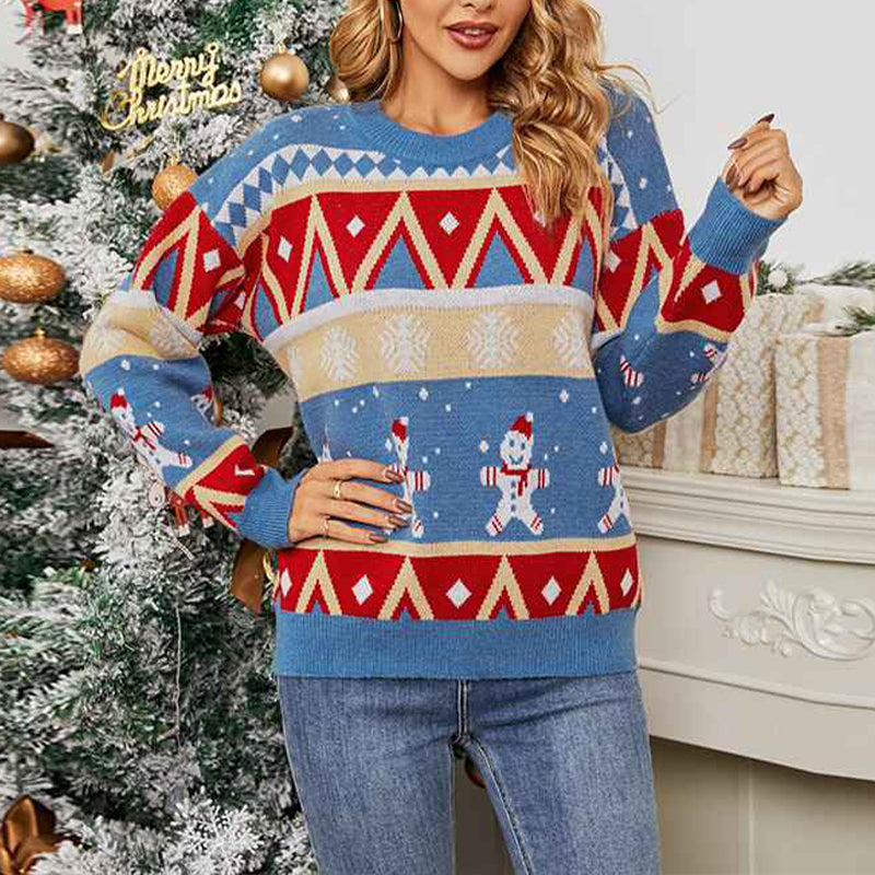 Blue-Womens-Ugly-Christmas-Sweater-Snowflakes-Long-Sleeve-Knit-Pullover-Crewneck-Sweatshirts-Tops-K483-Front-2