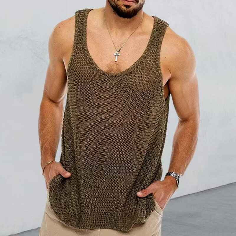     Brown-Mens-Tank-Tops-Casual-Sleeveless-Lightweight-Muscle-Shirts-Knit-Loose-Cami-Shirt-Summer-Sweater-Vest-Blouses-G083