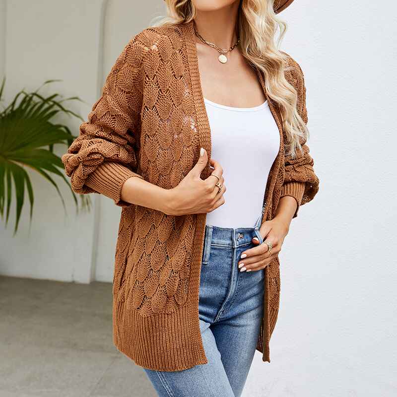   Brown-Womens-Cardigans-Long-Sleeve-Dressy-Casual-Crochet-Knit-Sweaters-Fall-Fashion-Solid-Color-Hollow-Cardigans-Coat-K578-Front