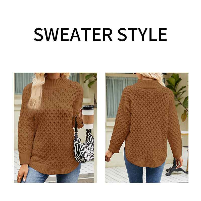 Brown-Womens-Casual-Fall-Waffle-Knit-Sweater-Long-Balloon-Sleeve-Loose-Pullover-Jumper-K602-Detail