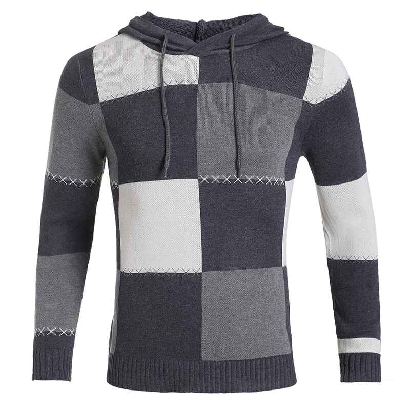 Dark-Grey-Mens-Long-Sleeved-color-matching-Pullover-Sweater-Slim-Drawstring-Casual-Hooded-Sweater-For-Autumn-And-Winter-G091-Front